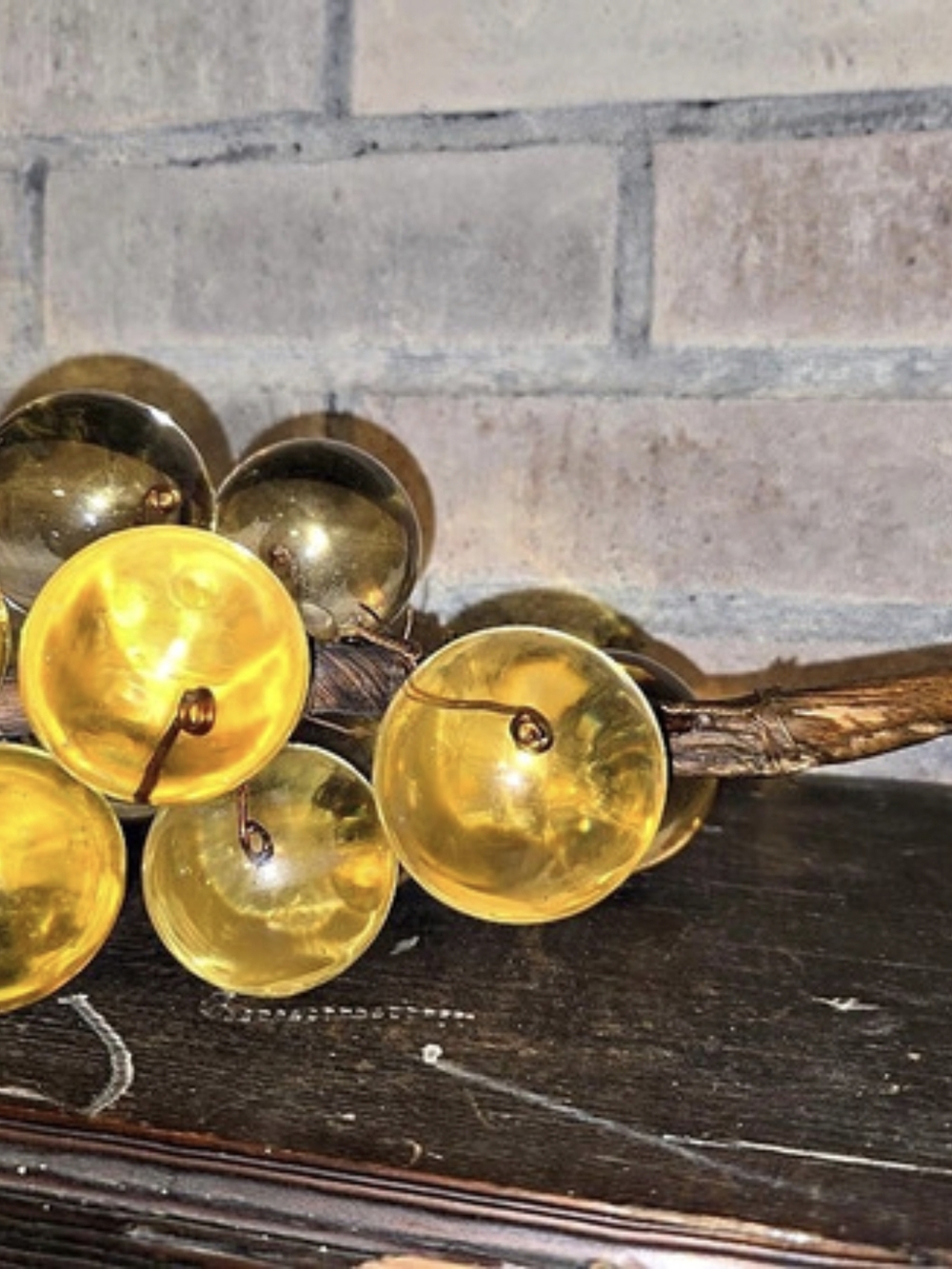 Lucite Yellow Grapes On Wood